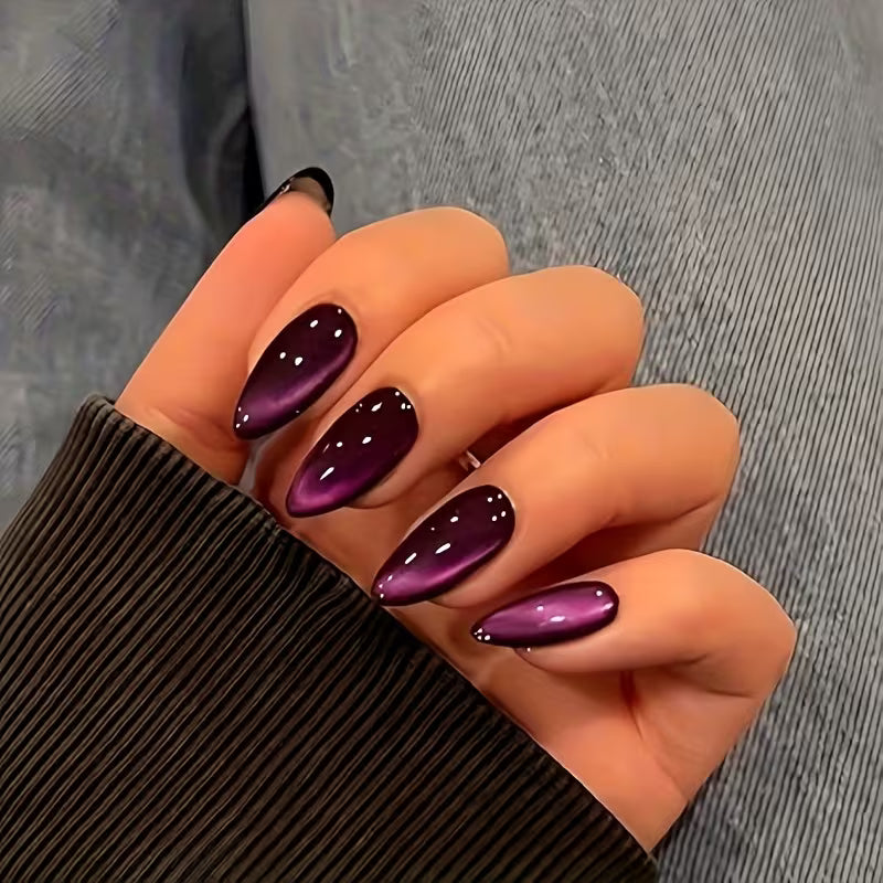 30pcs Purple Cat Eye Press-On Nails