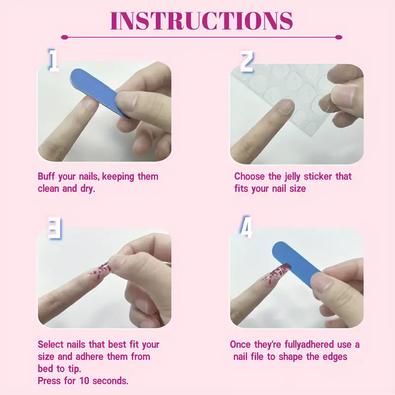 24pcs Square Press-On Nails with Heart & Bow Design