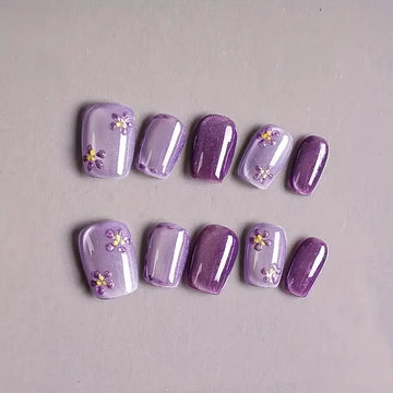 10pcs Elegant Purple Cat Eye Press-On Nails
