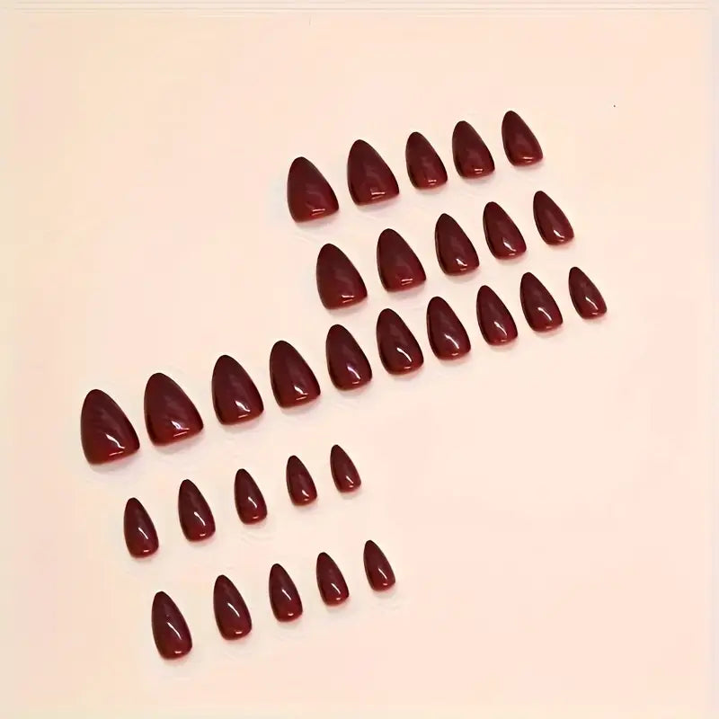 24pcs Glossy Wine Red Short Almond Nail