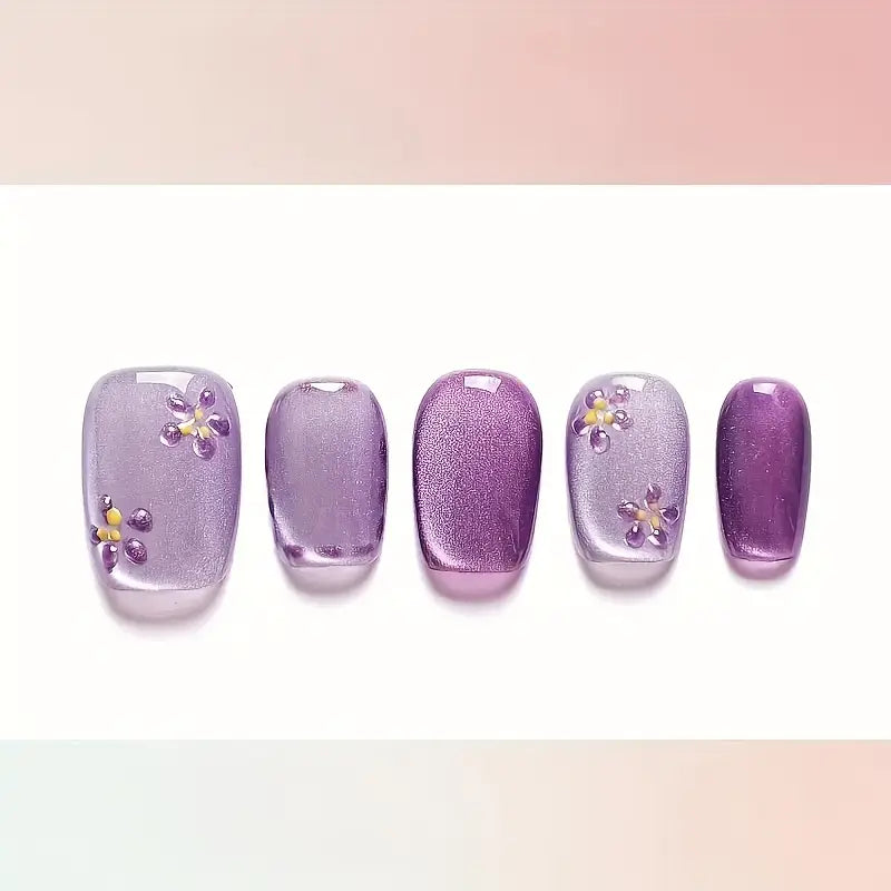 10pcs Elegant Purple Cat Eye Press-On Nails