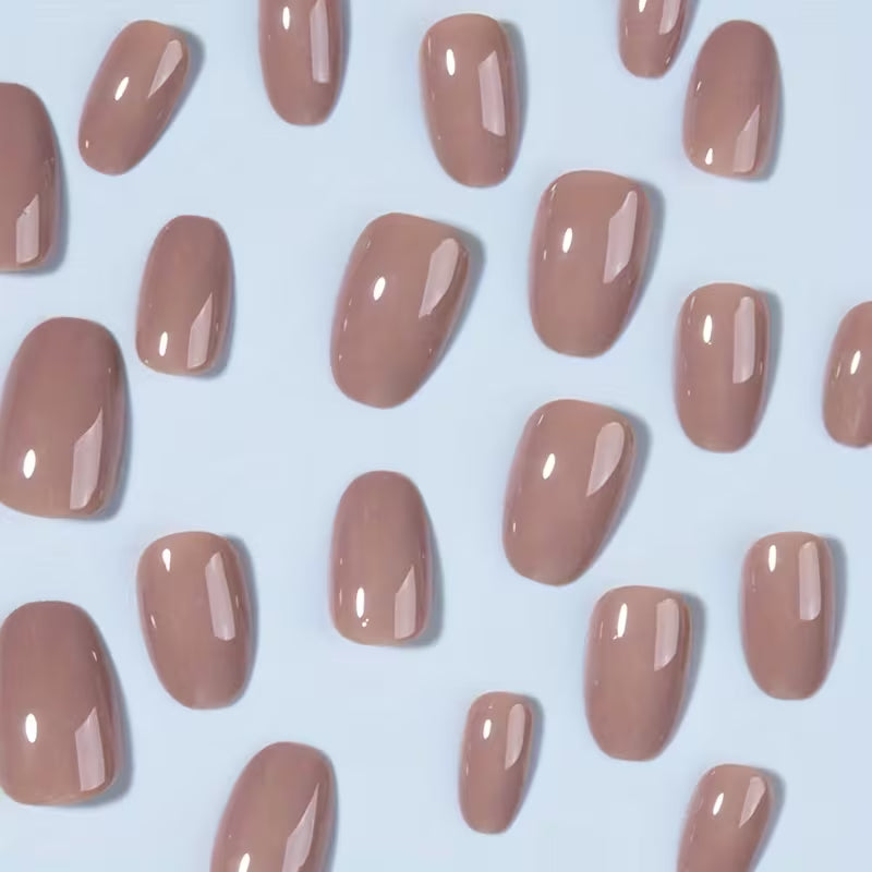 24pcs Short Oval Nude Glossy Press On Nails