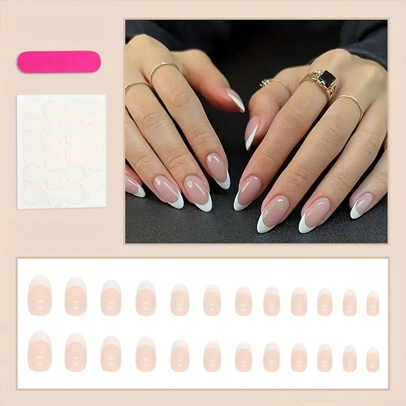24pcs Chic French Almond Press-On Nails Set