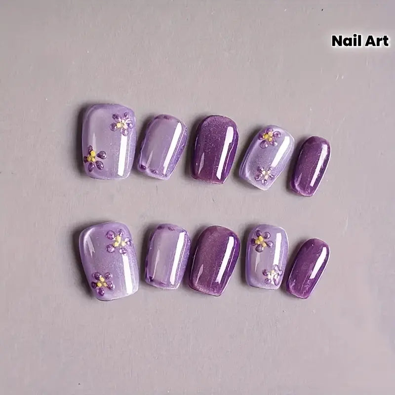10pcs Elegant Purple Cat Eye Press-On Nails