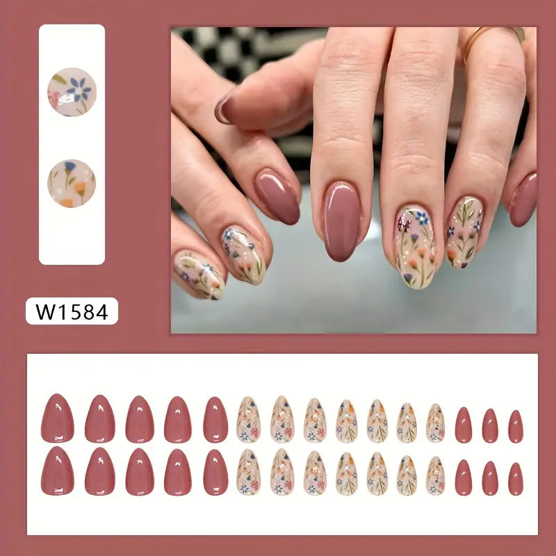Short Almond Shaped Press-On Nails with Glossy Finish
