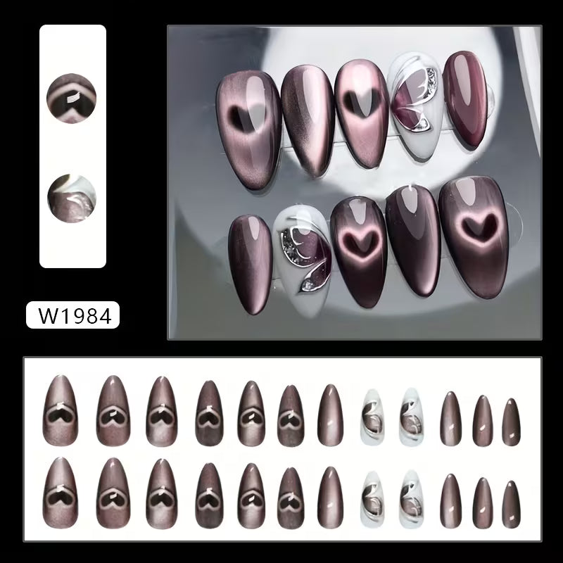 24pcs Removable Press-On Nails with Heart