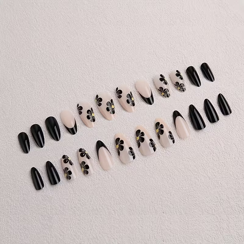 24pcs of Almond-Shaped Black Press On Nails