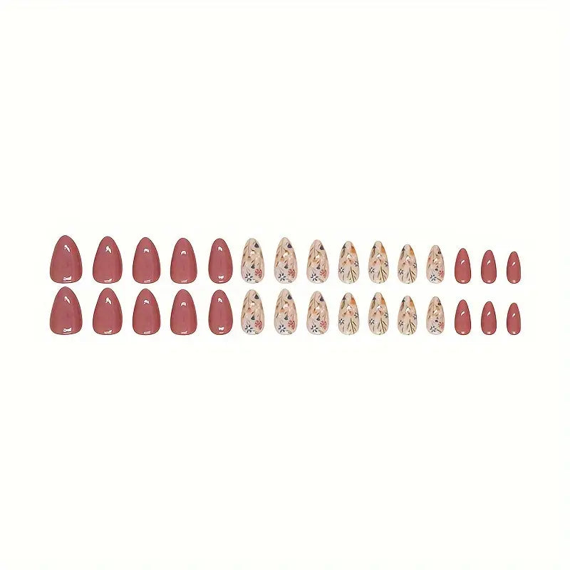 Short Almond Shaped Press-On Nails with Glossy Finish