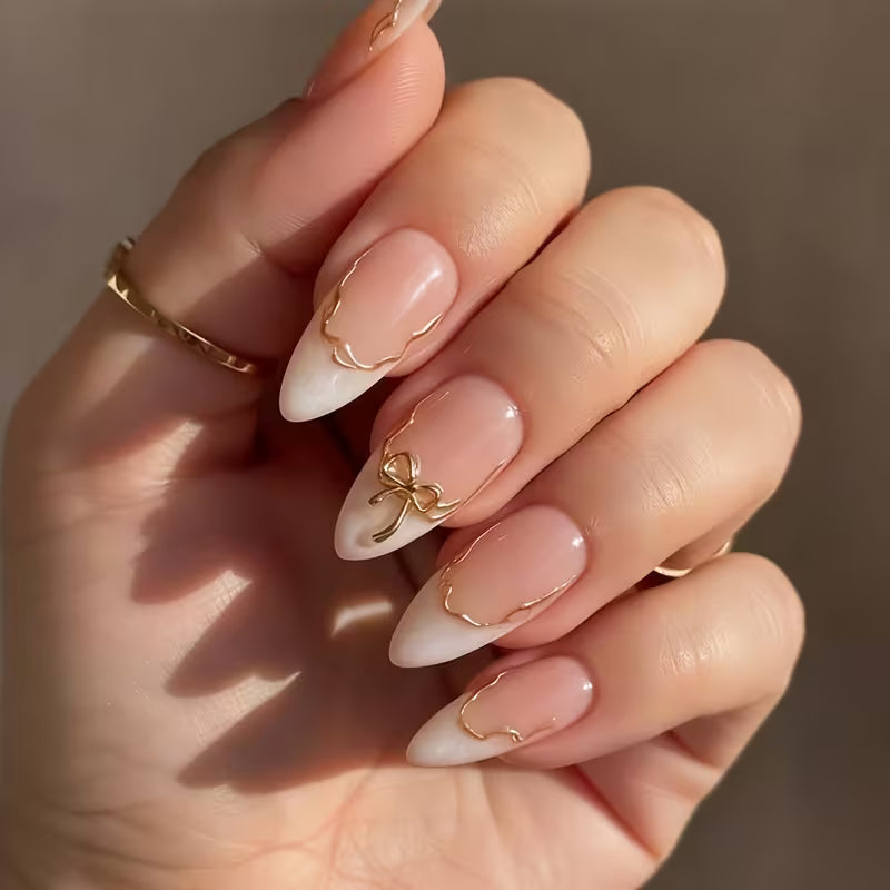 24pcs White Pointed Press On Nails