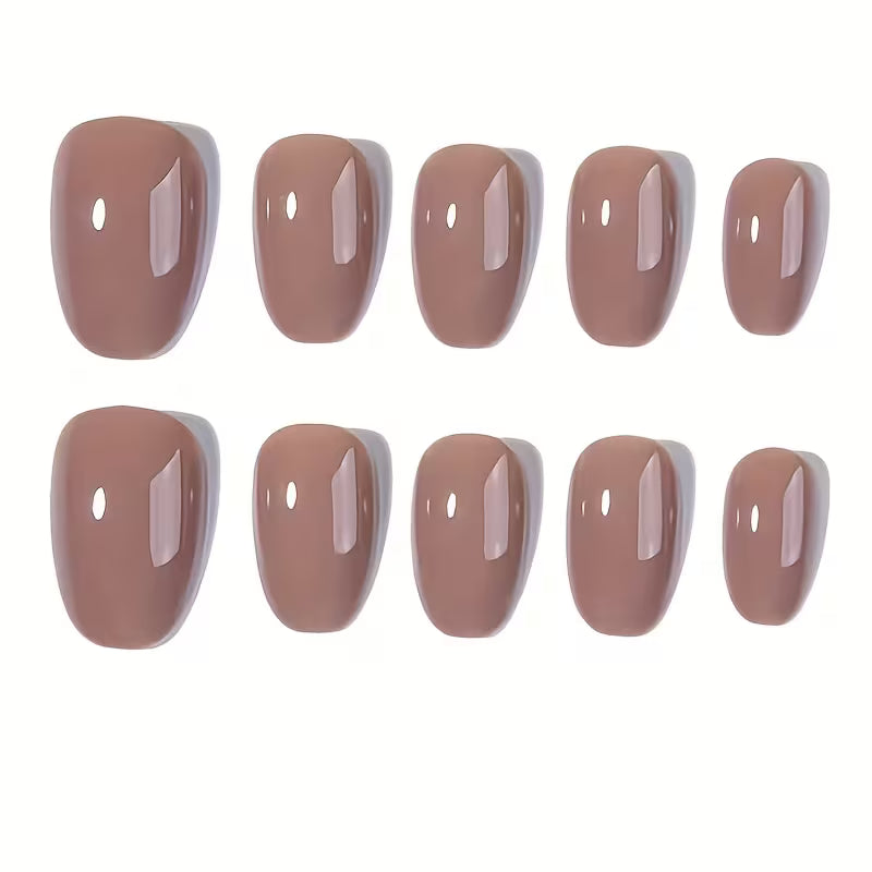 24pcs Short Oval Nude Glossy Press On Nails