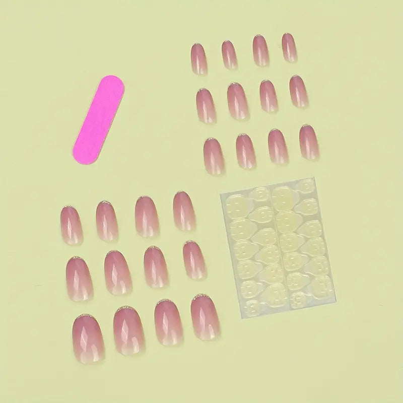 24pcs Glossy Medium Oval Fake Nails, Nude Pinkish