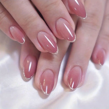 24pcs Glossy Medium Oval Fake Nails, Nude Pinkish