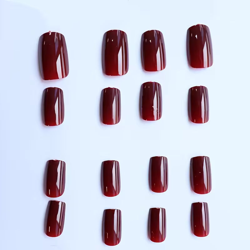 24 Medium Square Burgundy Fake Nails