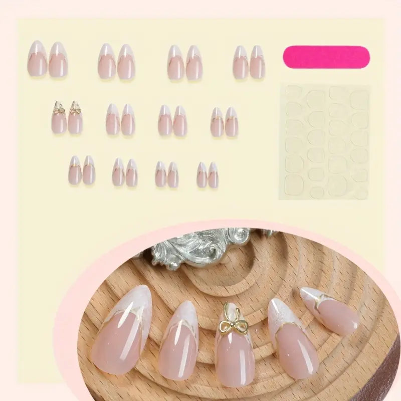 24pcs White French Tip Press On Nails - Medium Almond Shape