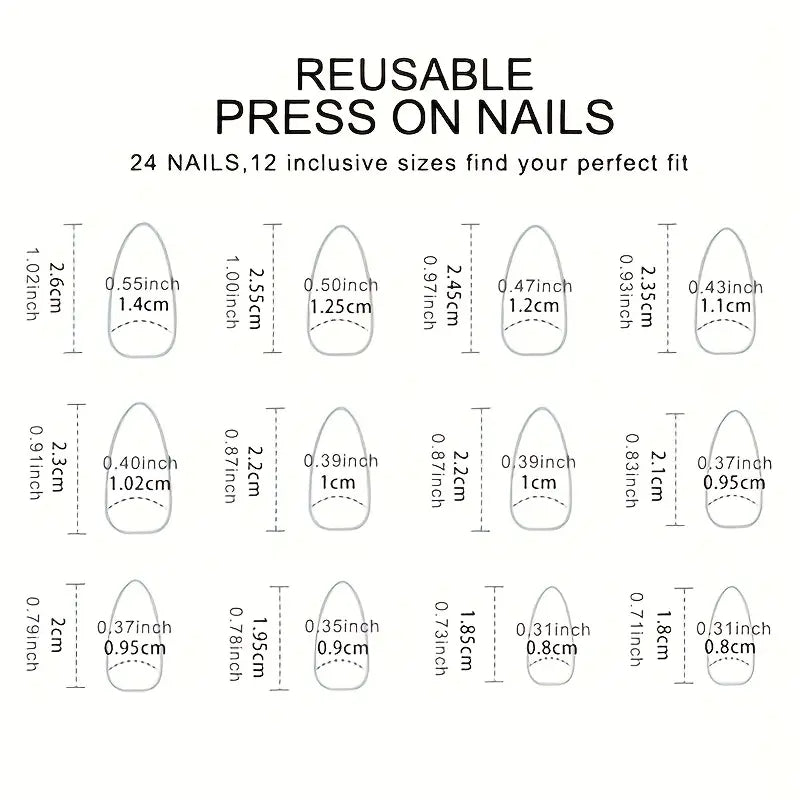 24pcs Long Almond Press On Nails - Glossy Red Brown