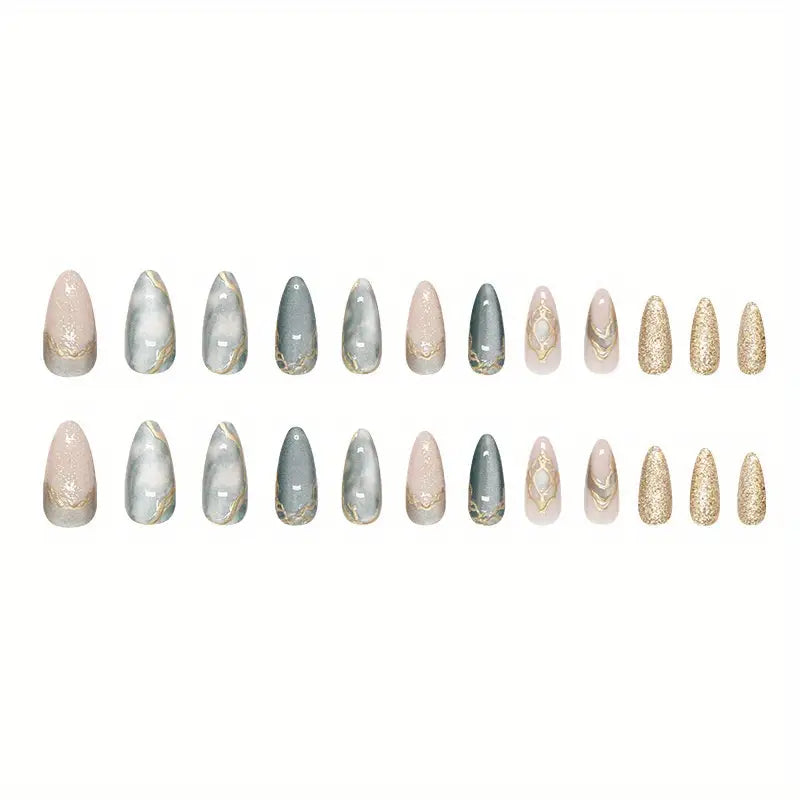 Press-On Nails with Teal to Ombre Glitter