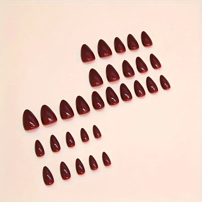 24pcs Glossy Wine Red Press On Nails - Medium Almond