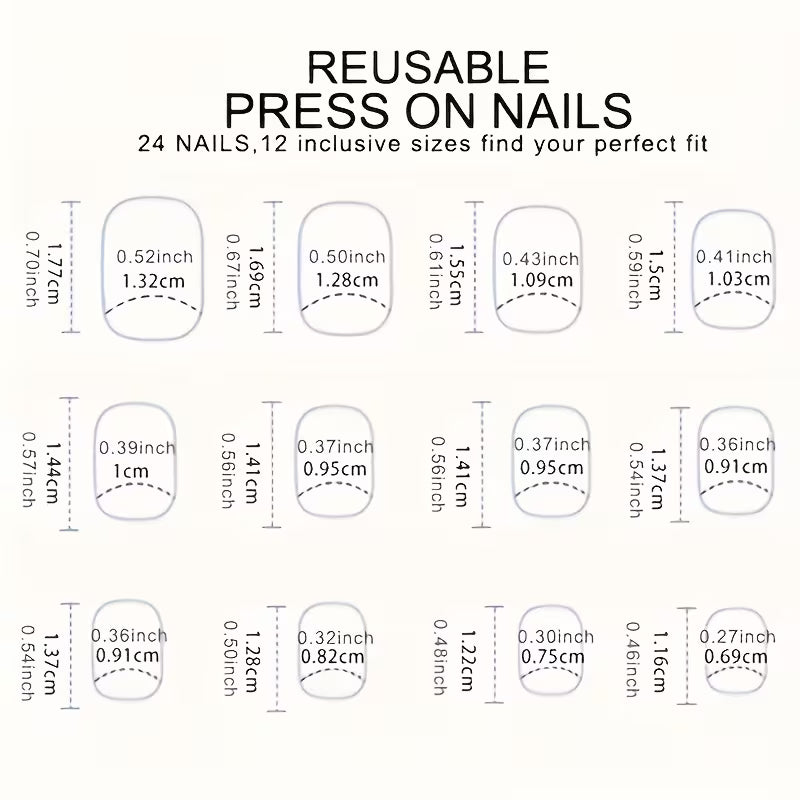 24pcs Glossy Red False Nails - Short Square