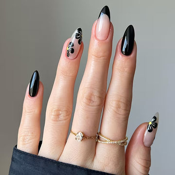 24pcs of Almond-Shaped Black Press On Nails