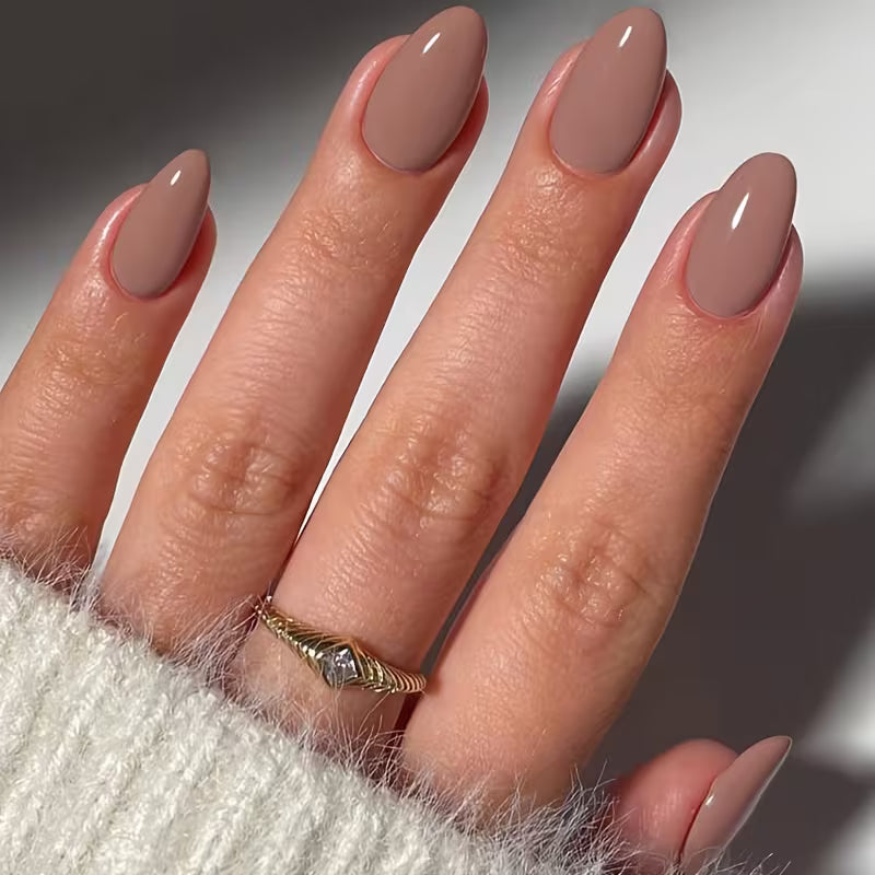 24pcs Short Oval Nude Glossy Press On Nails