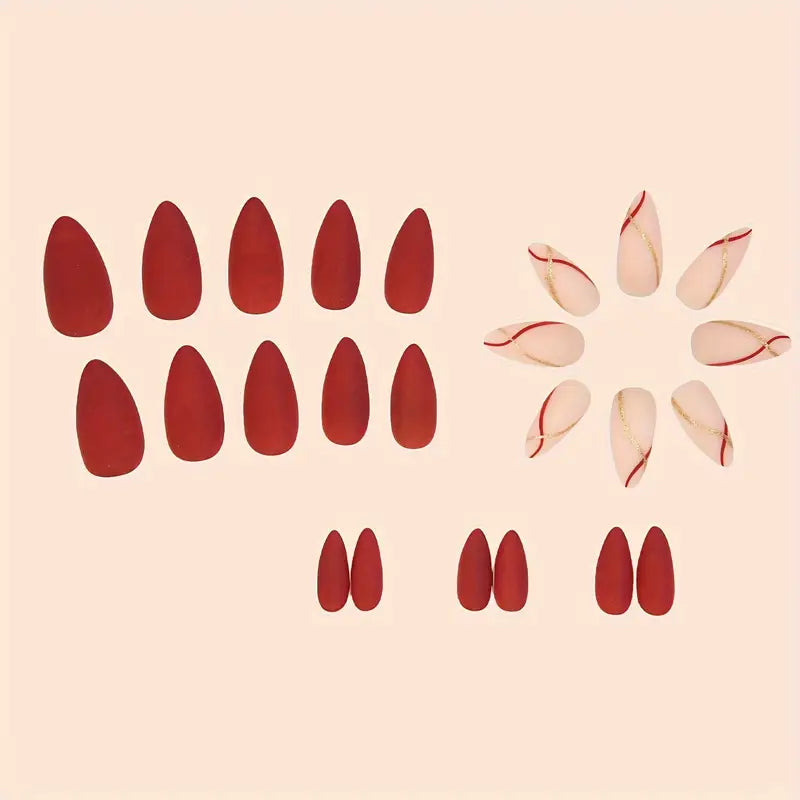 24pcs Matte Wine Red Almond Press-On Nails