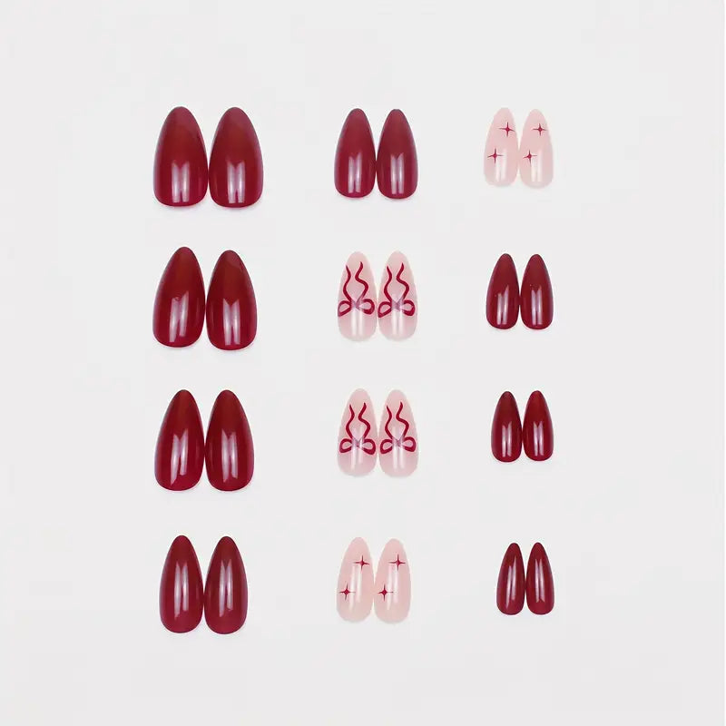24pcs Burgundy Almond French False Nails