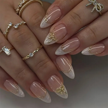24pcs White French Tip Press On Nails - Medium Almond Shape