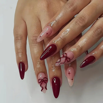 24pcs Burgundy Almond French False Nails