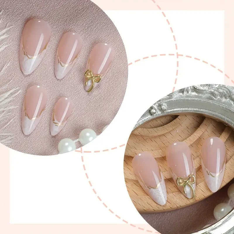 24pcs White French Tip Press On Nails - Medium Almond Shape