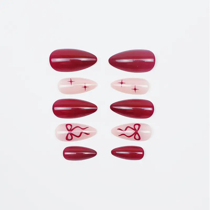 24pcs Burgundy Almond French False Nails