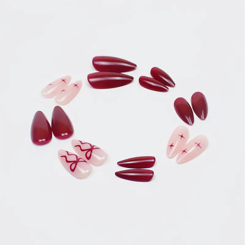 24pcs Burgundy Almond French False Nails