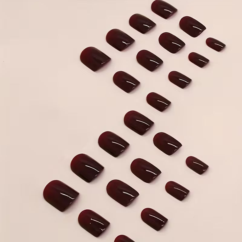 24pcs Glossy Red False Nails - Short Square