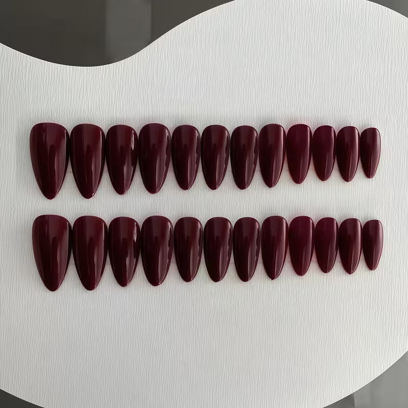 24pcs Burgundy Deep Red Press-On Nails