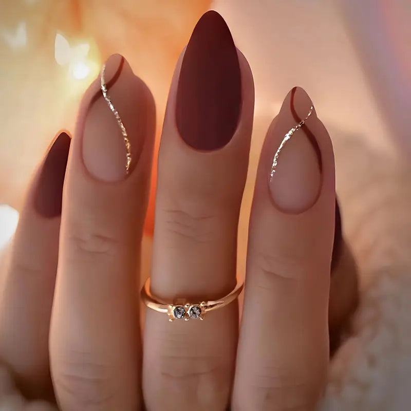 24pcs Matte Wine Red Almond Press-On Nails