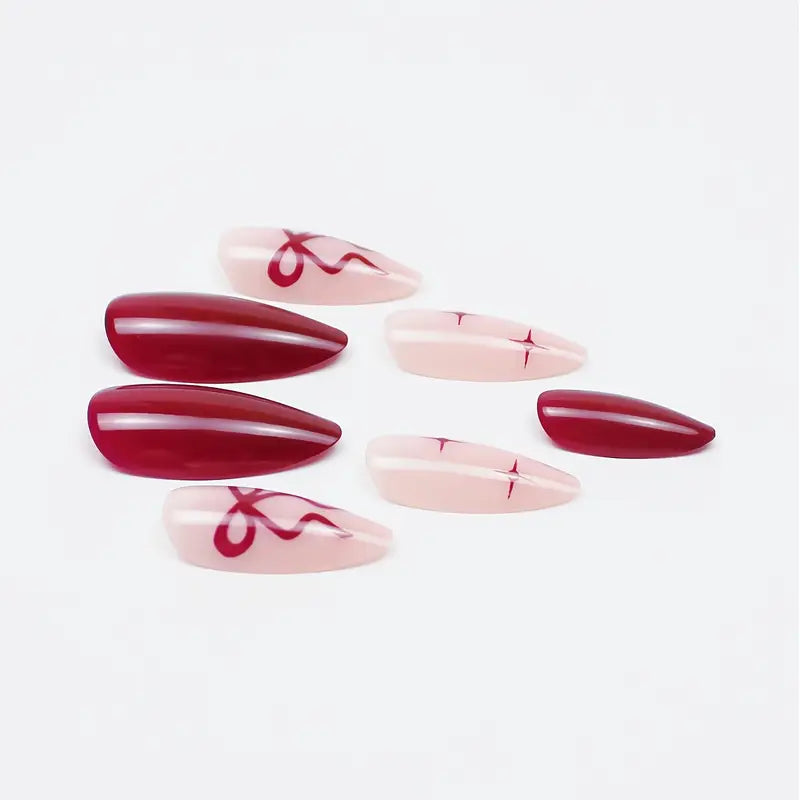 24pcs Burgundy Almond French False Nails