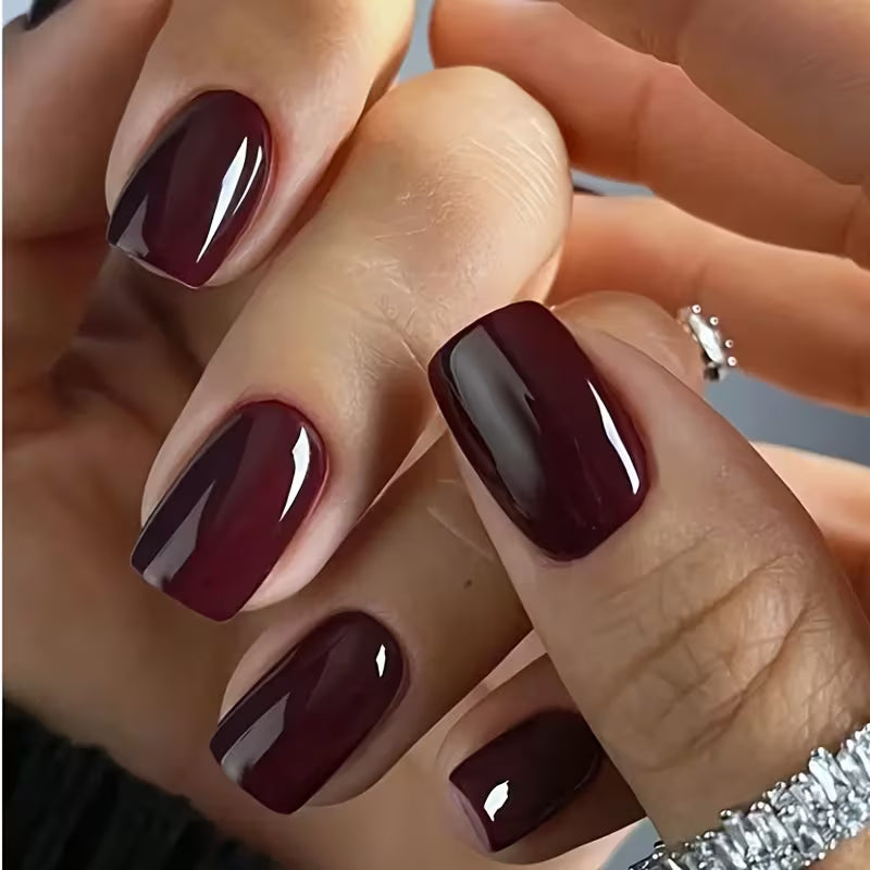24 Medium Square Burgundy Fake Nails