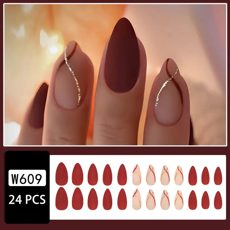 24pcs Matte Wine Red Almond Press-On Nails