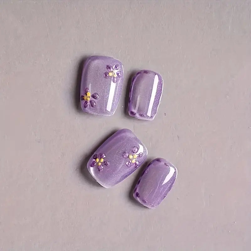10pcs Elegant Purple Cat Eye Press-On Nails