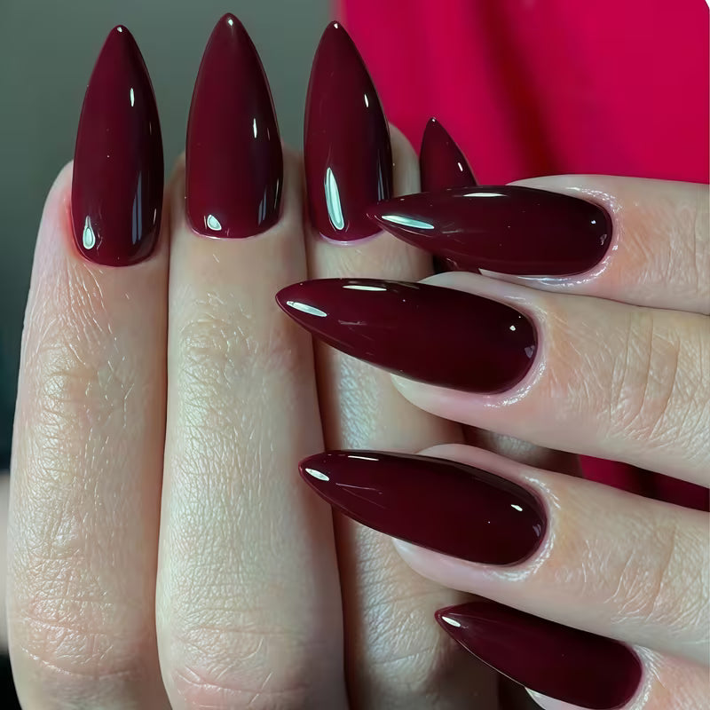 24pcs Burgundy Deep Red Press-On Nails