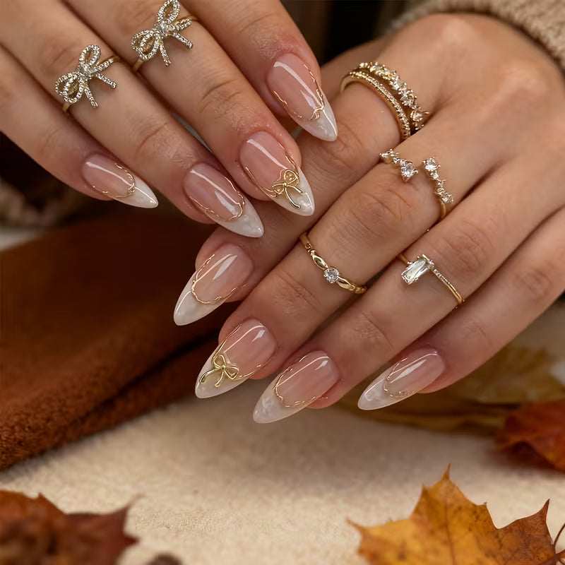 24pcs White Pointed Press On Nails