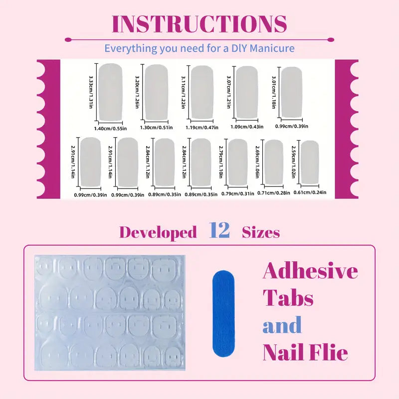24pcs Square Press-On Nails with Heart & Bow Design
