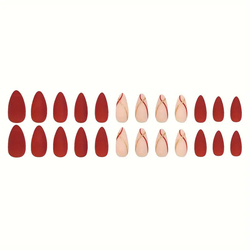24pcs Matte Wine Red Almond Press-On Nails