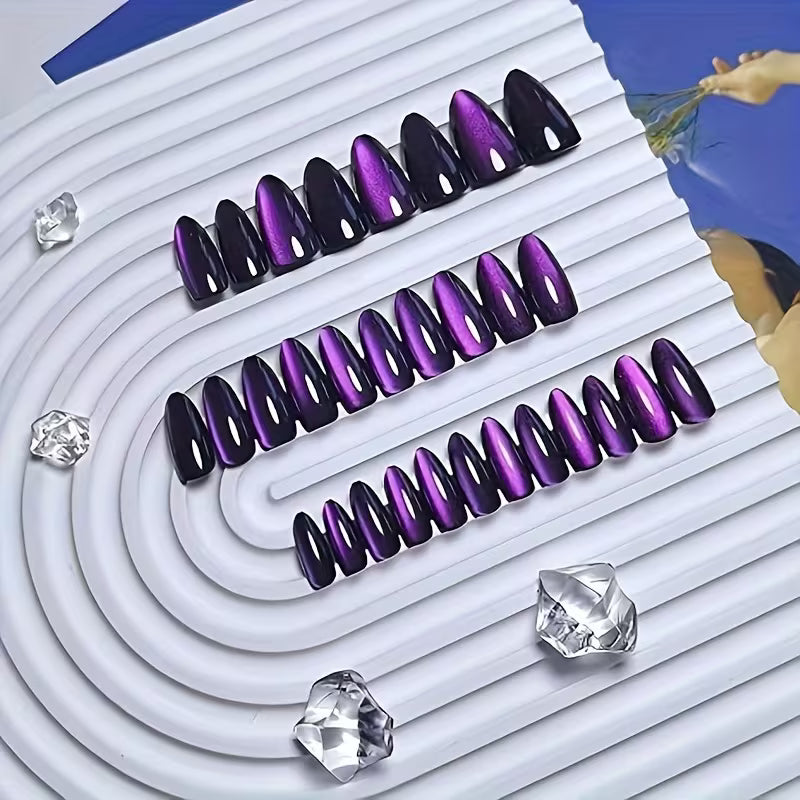 30pcs Purple Cat Eye Press-On Nails