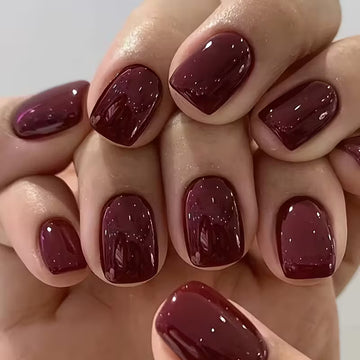 24pcs Glossy Red False Nails - Short Square